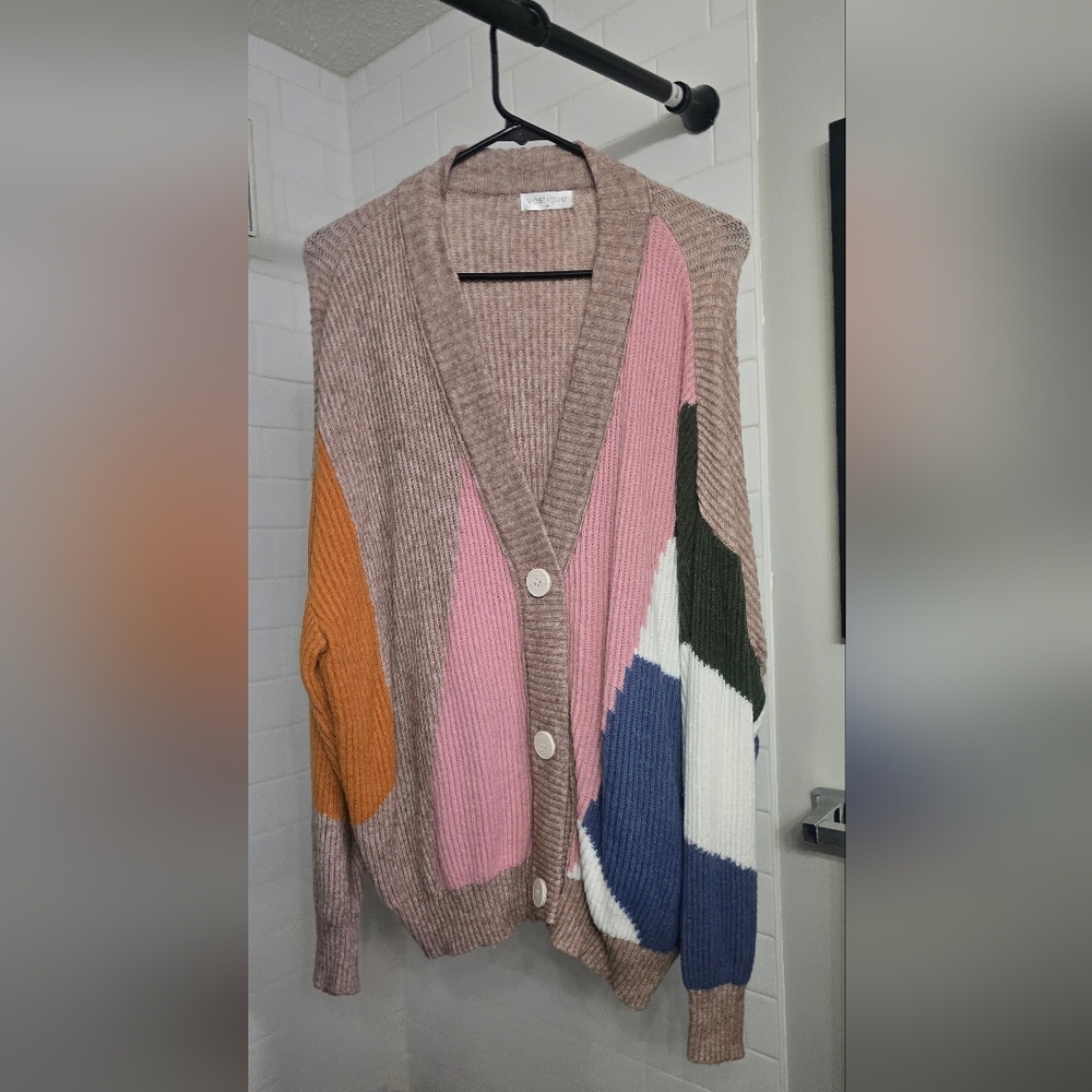 Colorblock Button-Up Women's Cardigan